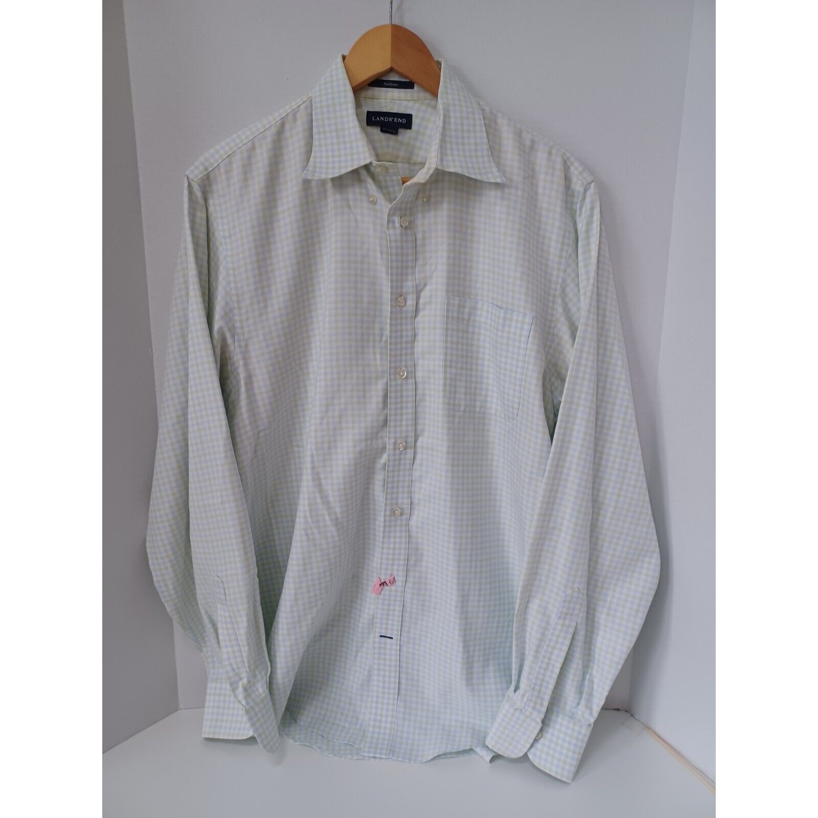 Lands' End No Iron 15 1/2 - 36 Tall Checkered 100% Cotton Hong Kong Button Down